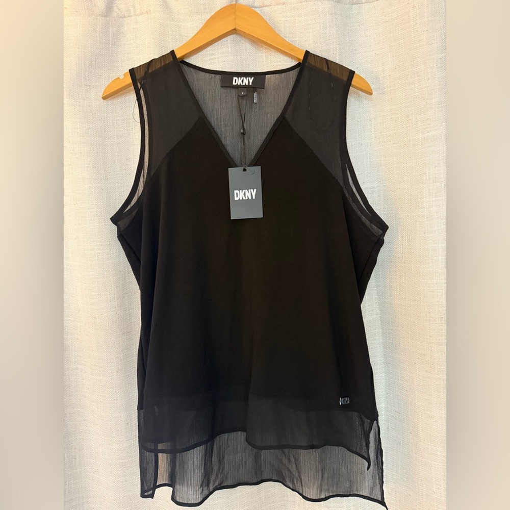 DKNY Black Sleeveless Sheer Blouse